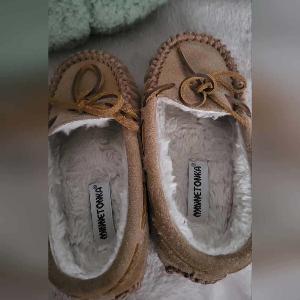 Minnetonka Toddler Brown Moccasins with Cozy Lining